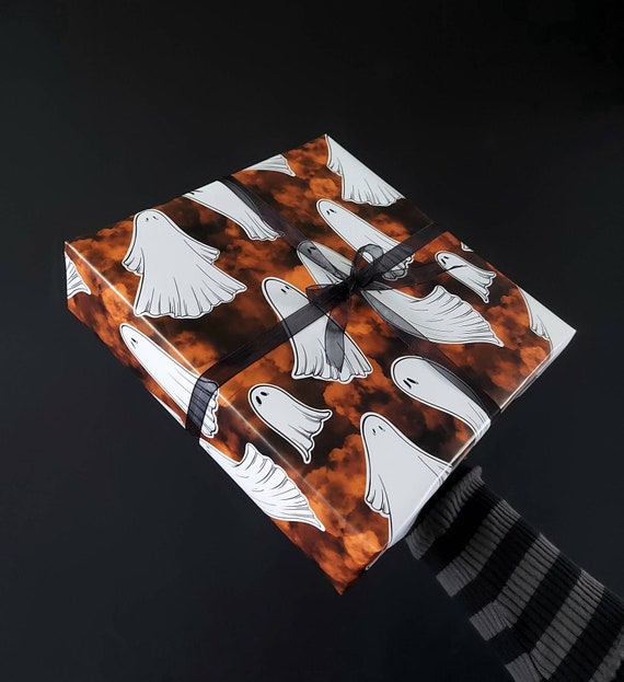 Ghost Wrapping Paper Roll | Orange Halloween Gift Wrap