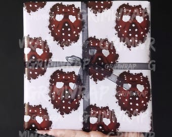 Blood splatter mask Grimwrap | Halloween wrapping paper, horror movie inspired giftwrap, gothic wrapping paper