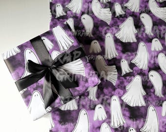 Papel de regalo de fantasma morado / Papel de regalo de Halloween espeluznante