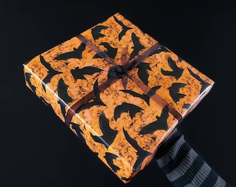 Orange Bat Gift Wrap | Gothic Halloween Wrapping Paper