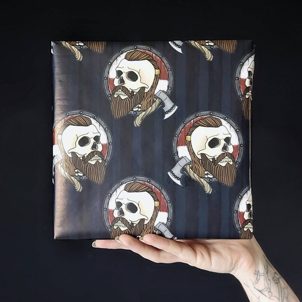 Afterlife Axeman Grimwrap | Skull wrapping paper for men, bearded viking birthday gift wrap