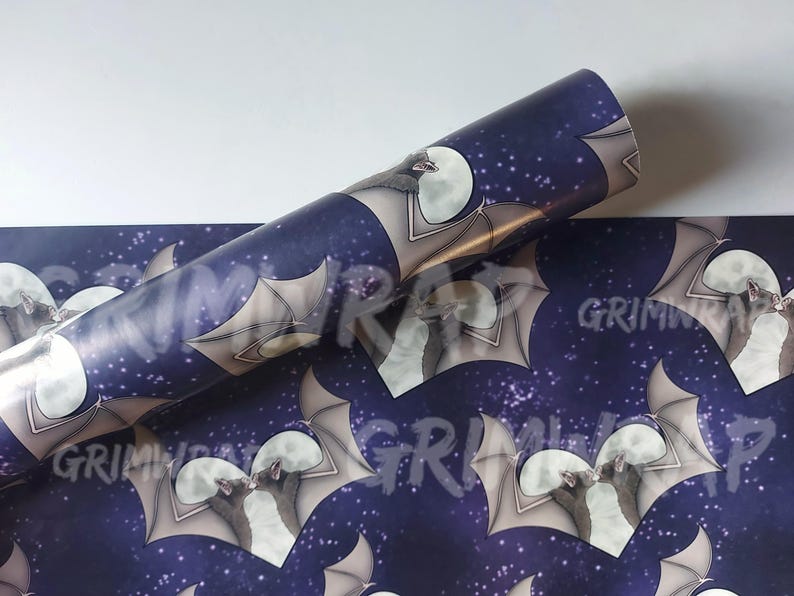 Papel de regalo de murciélago / Papel de regalo gótico morado para San Valentín imagen 1