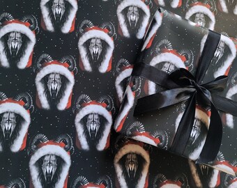 Krampus Skull Christmas Wrapping Paper: Gothic Horror Gift Wrap