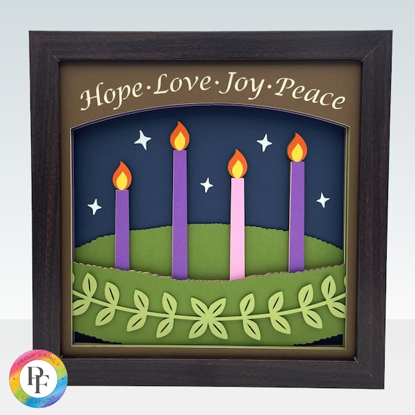 3d Advent Candles Shadow Box SVG, Hope Love Joy Peace Christmas wreath svg - Layered cardstock svg, for cricut - ProudFamilyCreations