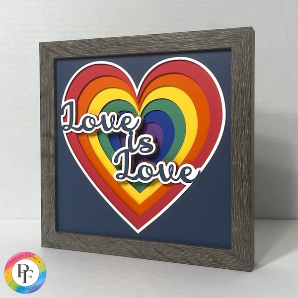 3d Love Is Love Heart Pride LGBTQ Shadow Box svg, rainbow cut file - layered cardstock svg, for cricut - ProudFamilyCreations