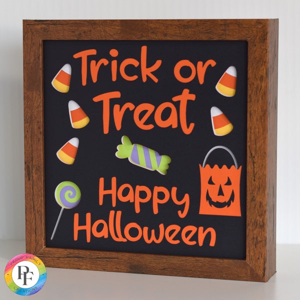 3d Trick or Treat SVG, Halloween Candy shadow box svg - layered cardstock svg, cut file for cricut - ProudFamilyCreations 3d Trick or Treat SVG, Halloween Candy shadow box svg - layered cardstock svg, cut file for cricut - ProudFamilyCreations