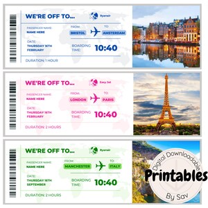 Personalised travel boarding pass gift, digitally sent only