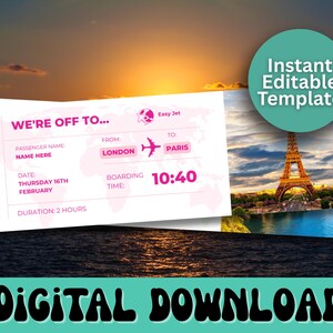 Editable Surprise Holiday Ticket Template - Instant Download, Printable & Customizable Travel Ticket for Gifting a Holiday Getaway