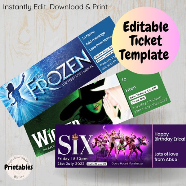 Editable Musical Theatre Ticket Template for editing, downloading, printing & gifting yourself