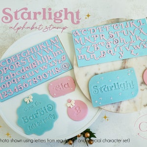 Sello con el alfabeto Starlight: sello para pasteles, material para decorar galletas con fondant, sello para arcilla, juego de prensas tipográficas, juego de fuentes vintage modernas