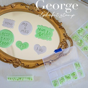 Sello con el alfabeto de George: sello para tartas, suministros para decorar tartas y galletas con fondant, sello para fondant, sello para estampar tartas, juego de prensas tipográficas