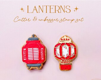 Conjunto de cortadores de galletas Lunar Lanterns / Cortador oriental tradicional asiático y juego de sellos de relieve / Colección Año Nuevo Lunar