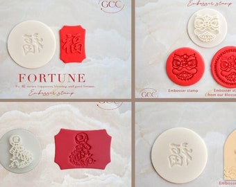 Surtido de 5 sellos de Año Nuevo Lunar, sellos para fondant, grabadores en relieve y en bajorrelieve, cortadores de galletas y sellos de arcilla.