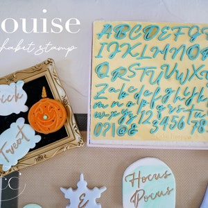 Sello del alfabeto de Louise: sello para pasteles, suministros para decorar pasteles y galletas con fondant, sello para fondant, sello para estampar pasteles, juego de prensas tipográficas