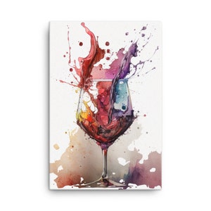 Spilled Wine Glass multicolored wine splashing out abstract watercolor painting print, gift for wine lovers, gift for interior designers