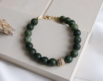 Natural Gemstone Beads Bracelet, Handmade Men Women Stretchy Bracelet, Healing Crystal Bracelet, Genuine Gemstone Round Beaded, For Her Gift