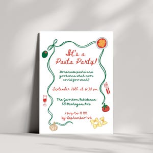 Dinner Party Invitation Template | Editable Hand Drawn Pasta Party Italian Themed Invite