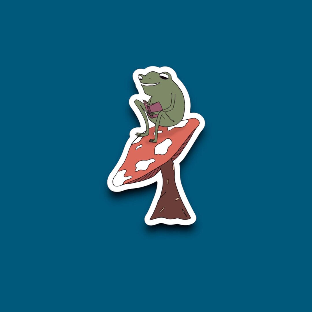 Reading on a Mushroom Frog | Waterproof, Weatherproof, Vinyl Sticker - Etsy