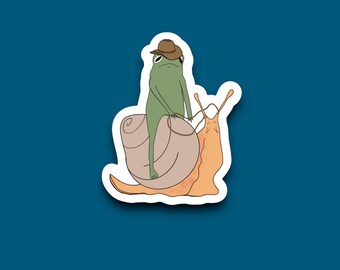 Frog Ridin' A Snail  | Waterproof, Weatherproof, Vinyl Sticker