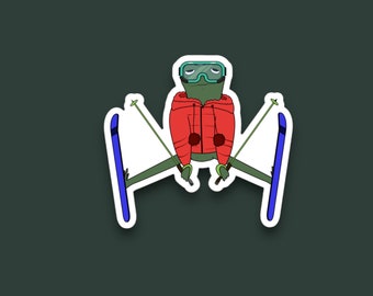 Skier Frog Sticker - Waterproof, Vinyl, Matte Sticker - Original Artwork