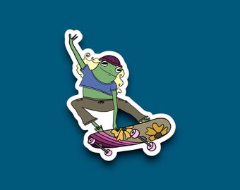 Skateboarding Chick Frog | Vinyl Waterproof Sticker