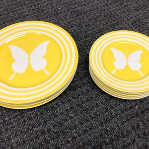 Vintage, Fitz and Floyd Papillon Yellow Butterfly Dinner and Salad Dessert Plates!