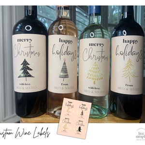 Holiday Wine Labels · Personalized Gift · Party Decoration · Custom Christmas Cheer
