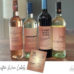 Set di etichette per vino per pensionamento · Pietra miliare personalizzata · Decorazione per feste · Colorato · Regalo personalizzato