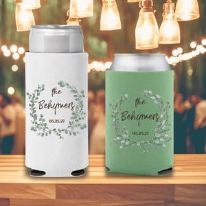 Personalized Floral Wedding Can Coolers, Custom Can Cooler, Wedding Reception Can Cooler, Beer Can Holders, Wedding Souvenirs, Custom Cozies