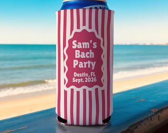 Custom Bachelorette Party Can Cooler, Retro Beach Bachelorette Coozies