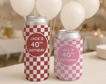 Custom Birthday Can Coolers, 40th Birthday Decorations, 40th Birthday Party Favors