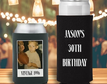 Custom Birthday Can Cooler, Personalized Picture Can Cooler, 30th Birthday Can Cooler, Photo Can Cooler, Vintage Can Cooler, Birthday Party