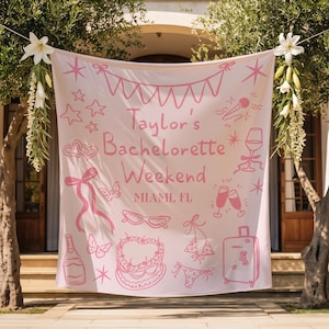 Custom Bach Party Welcome Sign, Bachelorette Weekend Banner Doodles, Personalized Aesthetic Bachelorette Party Decorations for Beach Bash