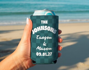 Custom Wedding Can Coolers, Spring Wedding Party Favors, Personalized Coolies for Reception