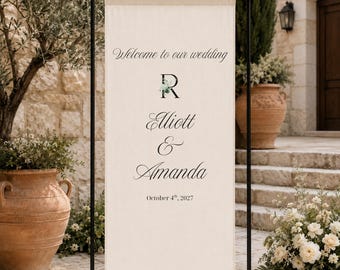Custom Fabric Signage, Fabric Wedding Welcome Sign, Personalized Linen Welcome Banner, Floral Wedding Reception Sign