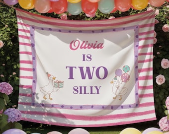 Second Birthday Banner, Two Silly Goose Decor, Personalized Birthday Backdrop