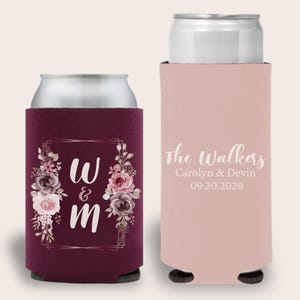 Floral Monogram Can Coolers, Custom Wedding Can Cooler, Personalized Cozies For Wedding Reception, Floral Wedding Coolies, Wedding Souvenir