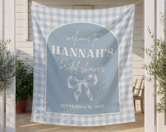 Bridal Shower Welcome Sign, Gingham Bridal Shower Tapestry, Bridal Shower Photo Backdrop, Bridal Shower Decoration, Bachelorette Banner