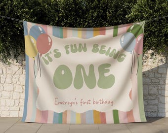 First Birthday Backdrop, It's Fun To Be One Banner, Custom Tapestry for 1st Bday