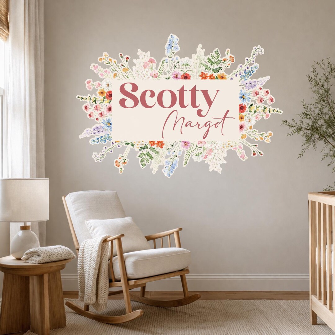 Girl Nursery Sign, Wildflower Wall Decal, Personalized Name Wall Decor ...