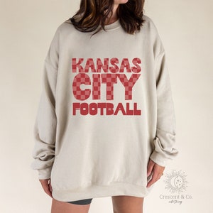 Kansas City voetbal met ronde hals, retro Kansas City voetbalsweatshirt, Kansas City voetbalshirt, geruit Kansas City sweatshirt