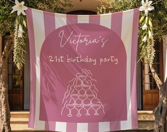 Pink 21st Birthday Backdrop, Birthday Banner For 21, Custom Tapestry Party Decor