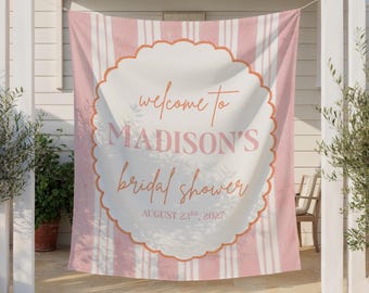 Custom Bridal Shower Tapestry, Bridal Shower Welcome Sign, Pink and Orange Bridal Shower Welcome Banner, Personalized Welcome Tapestry