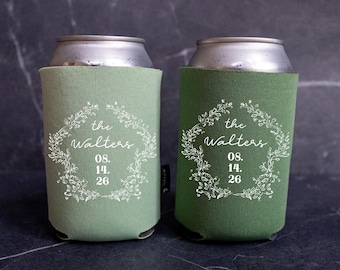 Personalized Wedding Can Coolers, Custom Floral Can Cooler, Wedding Reception Can Cooler, Beer Can Holders, Wedding Souvenirs, Custom Cozies