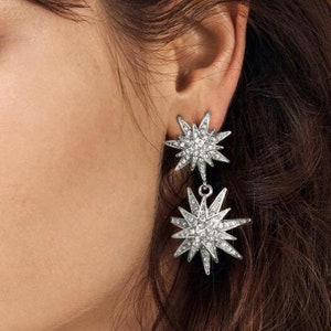 Starburst Earring Drop In 18k White Gold Plated