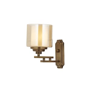 Vintage Brass Wall Sconce: Antique Glass Shade, Rustic Home Lighting