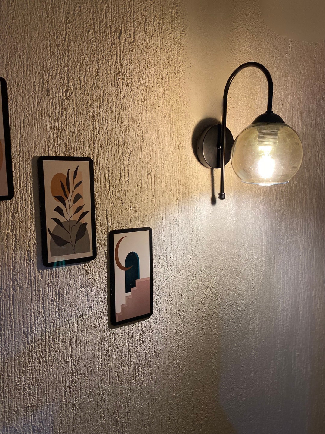 Cane Wall Sconce Gooseneck Lighting Black Metal Glass Etsy