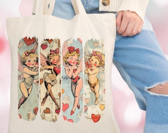 Bolsa de mano para el día de San Valentín, bolsa vintage con forma de Cupido, bolsa para libros para el día de San Valentín, regalo para el día de San Valentín