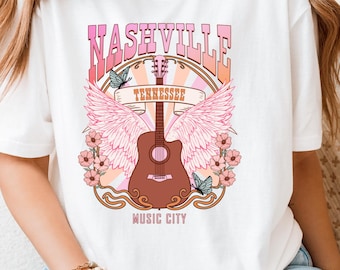 Maglietta Nashville Music City, maglietta con chitarra country