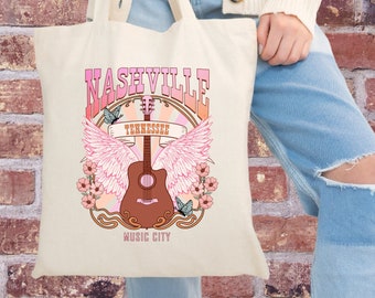Nashville Music City Tote Bag: 100% Cotton Canvas Travel Bag, Nashville Shopping Bag